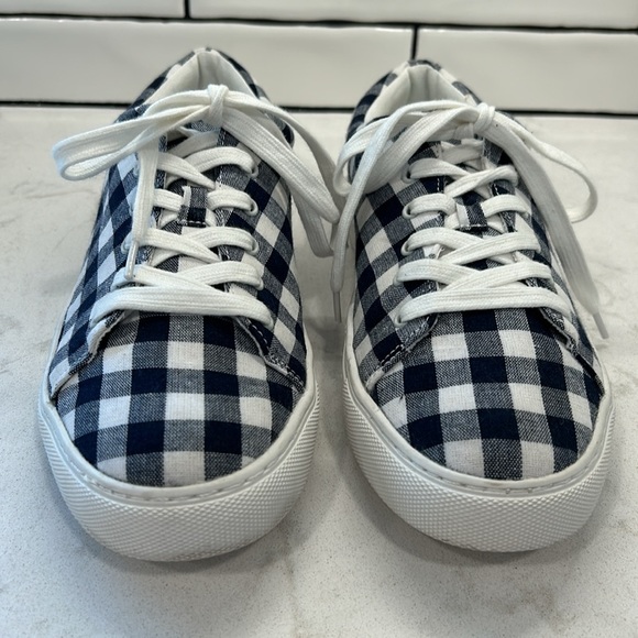 J. Crew Factory Navy Blue Gingham Printed Canvas Lace Up Road Trip Sneakers SZ 9 - Picture 10 of 16